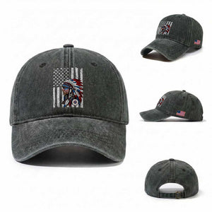 Indigenous People Tribal CG Native American Indian Chief American USA Flag Washed Cotton Baseball Cap