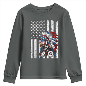 Indigenous People Tribal CG Native American Indian Chief American USA Flag Youth Sweatshirt