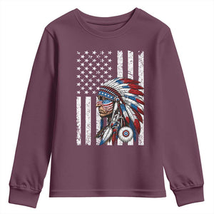 Indigenous People Tribal CG Native American Indian Chief American USA Flag Youth Sweatshirt
