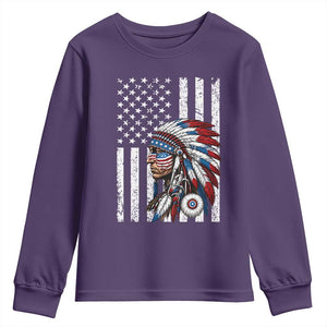 Indigenous People Tribal CG Native American Indian Chief American USA Flag Youth Sweatshirt