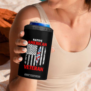 Native American Veteran USA Flag Patriotic Soldier 4 in 1 Can Cooler Tumbler