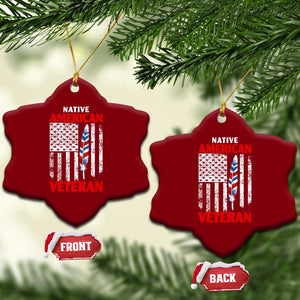 Native American Veteran USA Flag Patriotic Soldier Ceramic Ornament