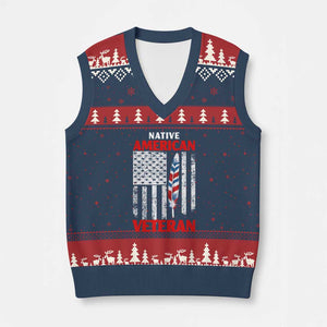 Native American Veteran USA Flag Patriotic Soldier V-Neck Knit Sweater Vest