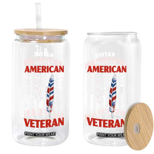 Native American Veteran USA Flag Patriotic Soldier Glass Can