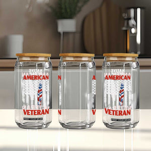Native American Veteran USA Flag Patriotic Soldier Glass Can