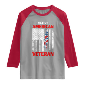 Native American Veteran USA Flag Patriotic Soldier Raglan Shirt