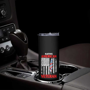 Native American Veteran USA Flag Patriotic Soldier Skinny Tumbler