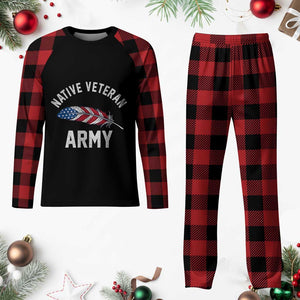 Native American Army Veteran US Flag Indigenous Soldier Plaid Pajama Set