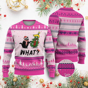 Black Cat What Xmas Ugly Christmas Sweater Anti Trump Protest TS14 Hot Pink Print Your Wear