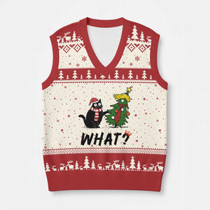 Black Cat What Xmas V-Neck Knit Sweater Vest Anti Trump Protest TS14 Beige Red Print Your Wear