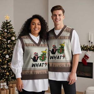 Black Cat What Xmas V-Neck Knit Sweater Vest Anti Trump Protest TS14 Mocha Mousse Print Your Wear