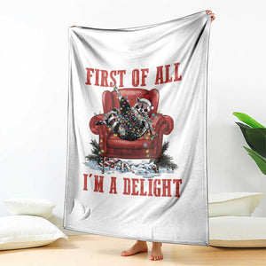 First Of All I Am A Delight Throw Blanket Funny Raccoon Christmas Meme TS14 Print Your Wear
