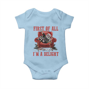 First Of All I Am A Delight Baby Onesie Funny Raccoon Christmas Meme TS14 Light Blue Print Your Wear