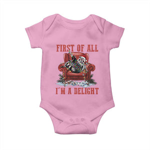 First Of All I Am A Delight Baby Onesie Funny Raccoon Christmas Meme TS14 Light Pink Print Your Wear