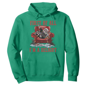 First Of All I Am A Delight Hoodie Funny Raccoon Christmas Meme TS14 Irish Green Print Your Wear