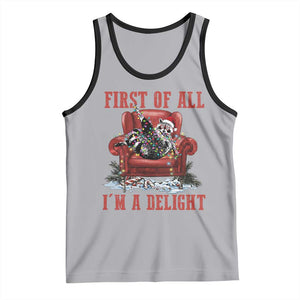First Of All I Am A Delight Tank Top Funny Raccoon Christmas Meme - Print Your Wear