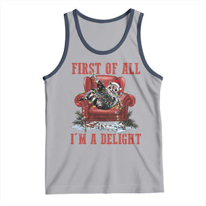 First Of All I Am A Delight Tank Top Funny Raccoon Christmas Meme - Print Your Wear