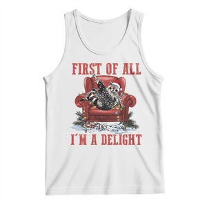 First Of All I Am A Delight Tank Top Funny Raccoon Christmas Meme - Print Your Wear