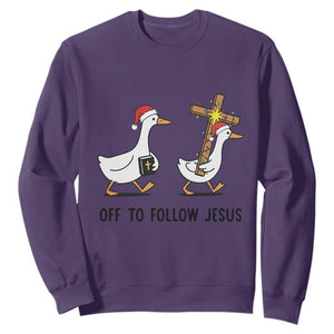 Christian Christmas Goose Sweatshirt Off To Follow Jesus TS14 Purple Print Your Wear