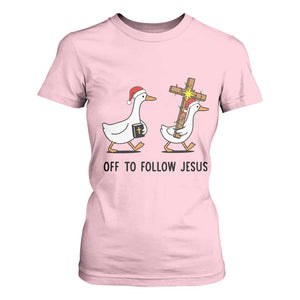 Christian Christmas Goose T Shirt For Women Off To Follow Jesus TS14 Light Pink Print Your Wear