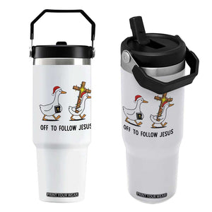Christian Christmas Goose Flip Straw Tumbler Off To Follow Jesus TS14 One Size: 30 oz White Print Your Wear