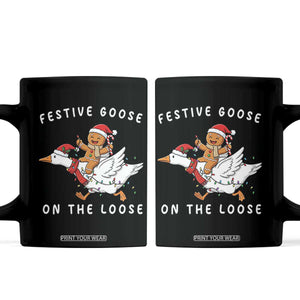 Festive Goose On The Loose Christmas Coffee Mug Funny Goose Gingerbread Xmas TS14 Black Print Your Wear