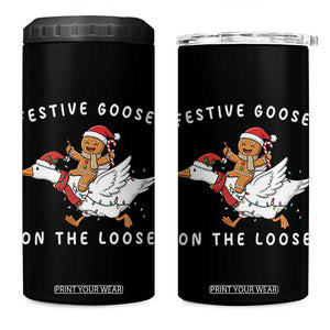 Festive Goose On The Loose Christmas 4 in 1 Can Cooler Tumbler Funny Goose Gingerbread Xmas TS14 One Size: 16 oz Black Print Your Wear