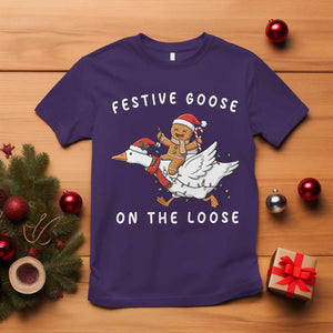 Festive Goose On The Loose Christmas T Shirt Funny Goose Gingerbread Xmas TS14 Purple Print Your Wear