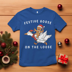 Festive Goose On The Loose Christmas T Shirt Funny Goose Gingerbread Xmas TS14 Royal Blue Print Your Wear