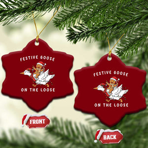 Festive Goose On The Loose Christmas Ceramic Ornament Funny Goose Gingerbread Xmas TS14 Print Your Wear