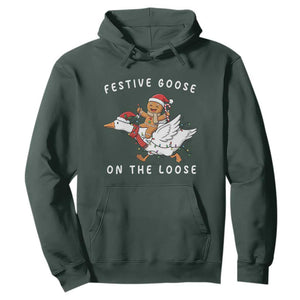 Festive Goose On The Loose Christmas Hoodie Funny Goose Gingerbread Xmas TS14 Dark Forest Green Print Your Wear