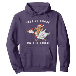 Festive Goose On The Loose Christmas Hoodie Funny Goose Gingerbread Xmas TS14 Purple Print Your Wear
