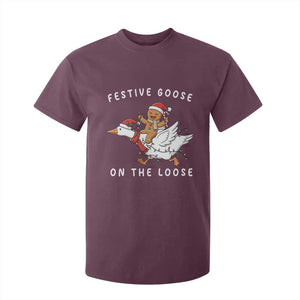 Festive Goose On The Loose Christmas T Shirt For Kid Funny Goose Gingerbread Xmas TS14 Maroon Print Your Wear