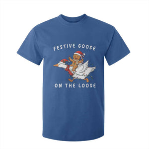 Festive Goose On The Loose Christmas T Shirt For Kid Funny Goose Gingerbread Xmas TS14 Royal Blue Print Your Wear