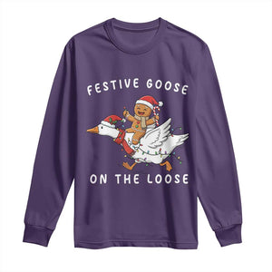 Festive Goose On The Loose Christmas Long Sleeve Shirt Funny Goose Gingerbread Xmas TS14 Purple Print Your Wear