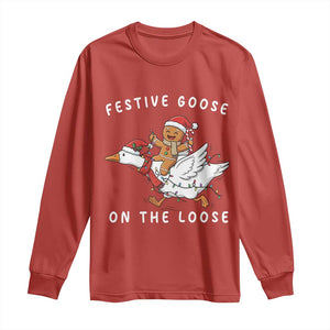 Festive Goose On The Loose Christmas Long Sleeve Shirt Funny Goose Gingerbread Xmas TS14 Red Print Your Wear