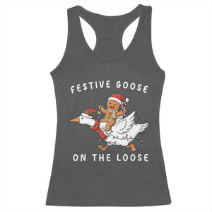 Festive Goose On The Loose Christmas Racerback Tank Top Funny Goose Gingerbread Xmas TS14 Dark Heather Print Your Wear