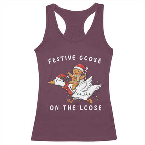 Festive Goose On The Loose Christmas Racerback Tank Top Funny Goose Gingerbread Xmas TS14 Maroon Print Your Wear