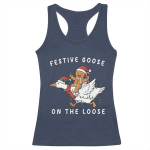 Festive Goose On The Loose Christmas Racerback Tank Top Funny Goose Gingerbread Xmas TS14 Navy Print Your Wear
