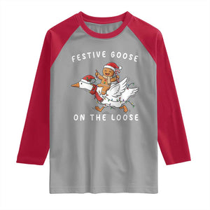 Festive Goose On The Loose Christmas Raglan Shirt Funny Goose Gingerbread Xmas TS14 Sport Gray Red Print Your Wear