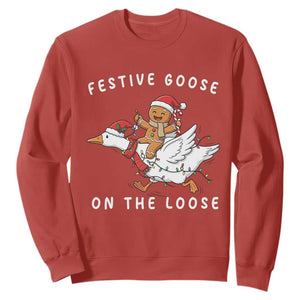 Festive Goose On The Loose Christmas Sweatshirt Funny Goose Gingerbread Xmas TS14 Red Print Your Wear