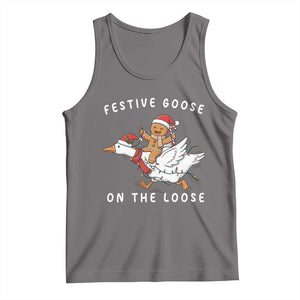 Festive Goose On The Loose Christmas Tank Top Funny Goose Gingerbread Xmas TS14 Deep Heather Print Your Wear