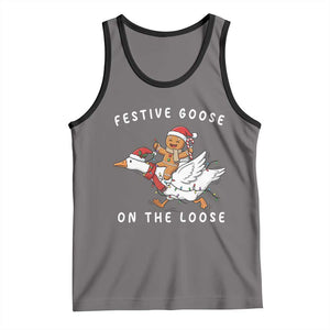 Festive Goose On The Loose Christmas Tank Top Funny Goose Gingerbread Xmas TS14 Deep Heather Black Print Your Wear