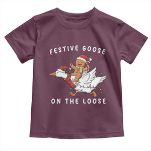 Festive Goose On The Loose Christmas Toddler T Shirt Funny Goose Gingerbread Xmas TS14 Maroon Print Your Wear