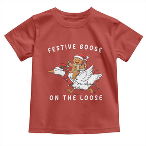 Festive Goose On The Loose Christmas Toddler T Shirt Funny Goose Gingerbread Xmas TS14 Red Print Your Wear
