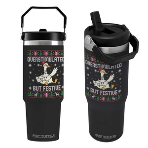 Funny Silly Goose Christmas Flip Straw Tumbler Overstimulated But Festive TS14 One Size: 30 oz Black Print Your Wear