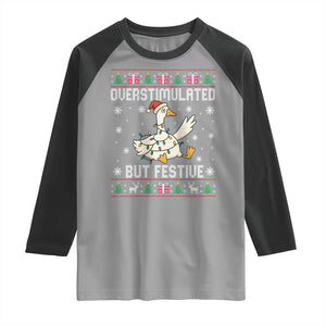Funny Silly Goose Christmas Raglan Shirt Overstimulated But Festive TS14 Sport Gray Black Print Your Wear