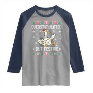 Funny Silly Goose Christmas Raglan Shirt Overstimulated But Festive TS14 Sport Gray Navy Print Your Wear