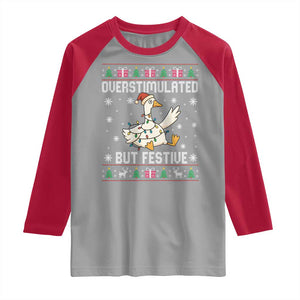 Funny Silly Goose Christmas Raglan Shirt Overstimulated But Festive TS14 Sport Gray Red Print Your Wear