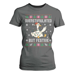 Funny Silly Goose Christmas T Shirt For Women Overstimulated But Festive TS14 Dark Heather Print Your Wear